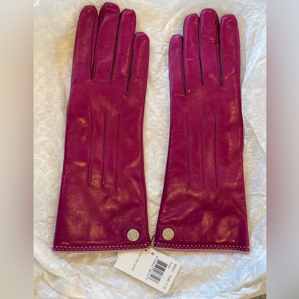 Coach Fuchsia Leather Gloves